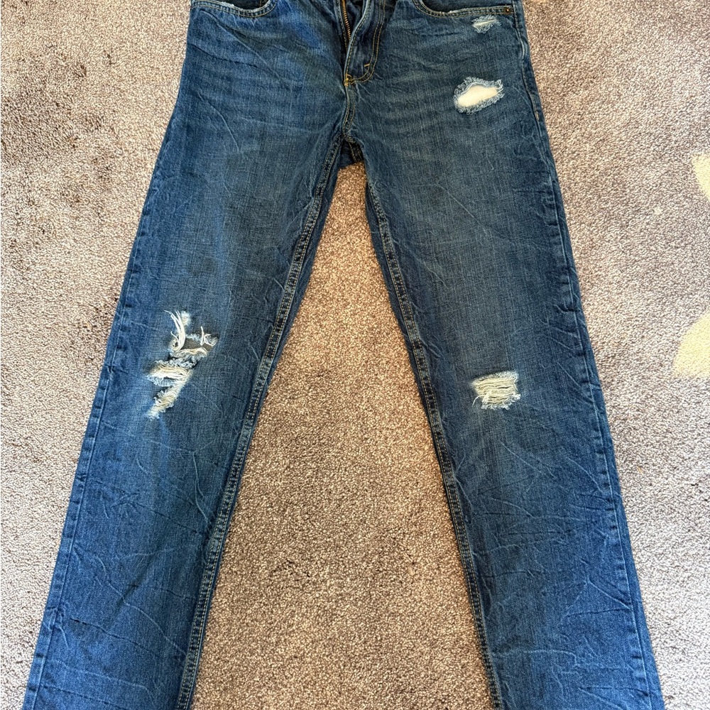 Levis 502 Regular‎ Taper Medium Blue Distressed Denim Jeans 28x28